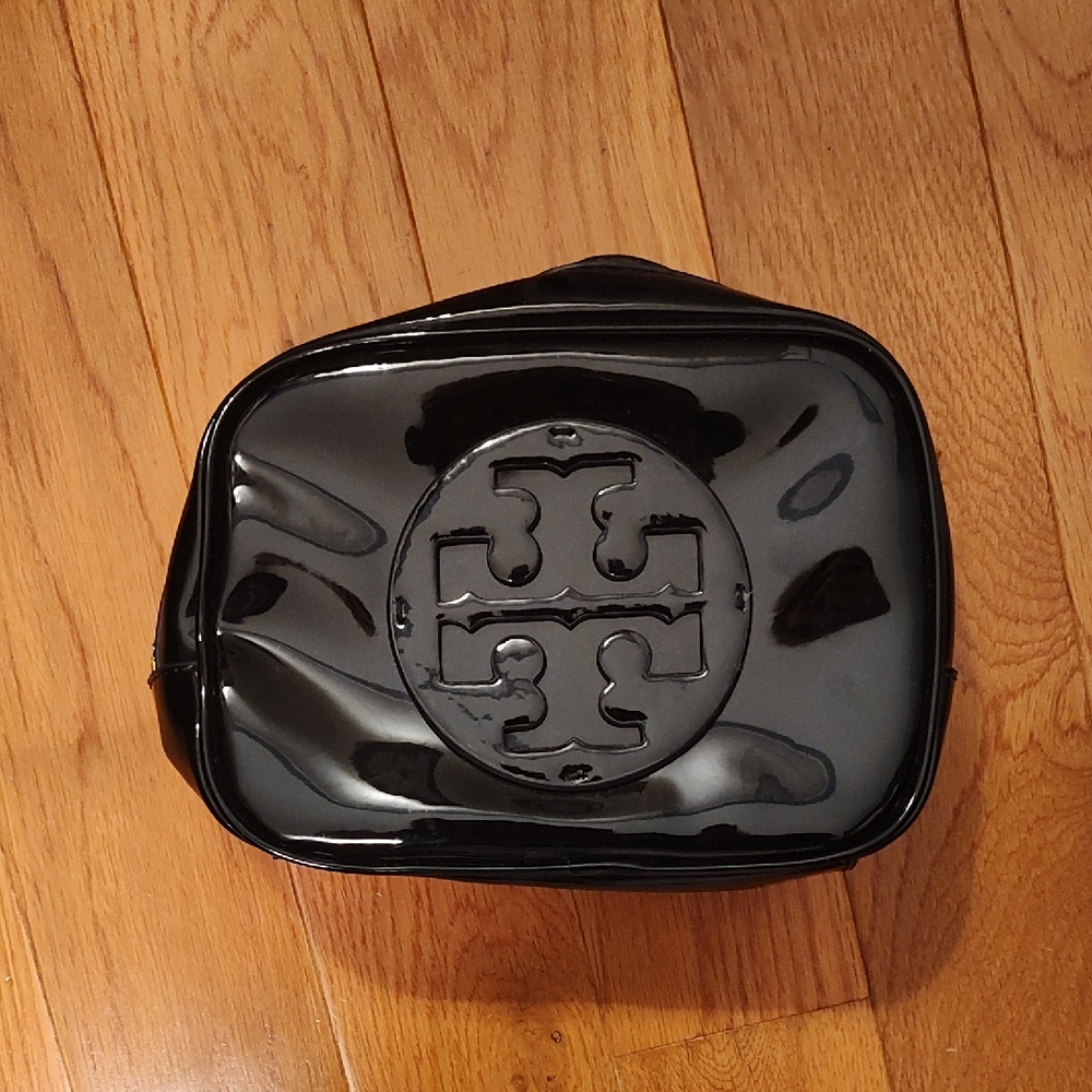 Tory Burch Patent Black Cosmetics Bag